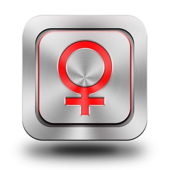 Female symbol , brushed aluminum or stainless steel, glossy icon, button, sign