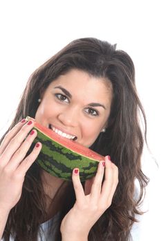 Model Released. Young Woman Eating Water Melon