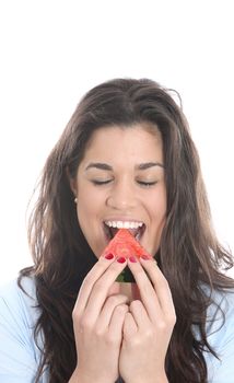 Model Released. Young Woman Eating Water Melon