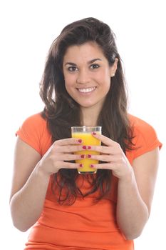 Model Released. Young Woman Drinking Orange Juice