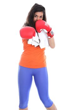 Model Released. Young Woman Wearing Boxing Gloves