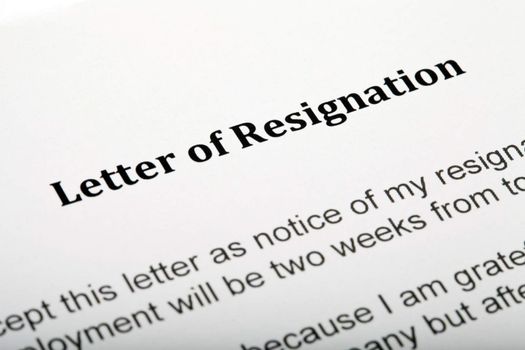 Close up of a 'Letter of Resignation'.