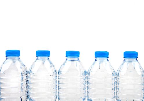 A Line of Bottled Water over a white background.