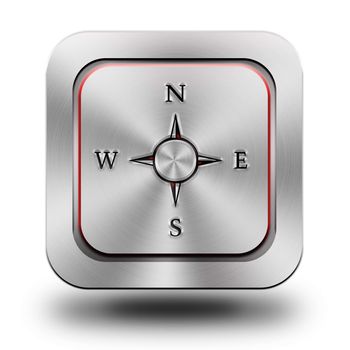 Compass aluminum or steel glossy icon, button