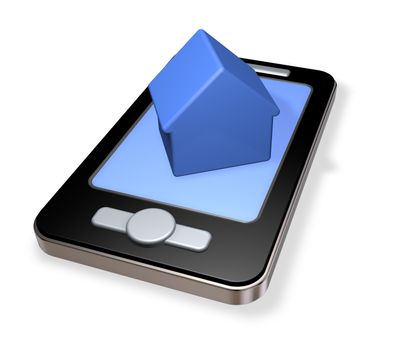 smartphone with simple house model on display - 3d illustration