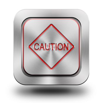 Caution mark aluminum or steel glossy icon, button, sign