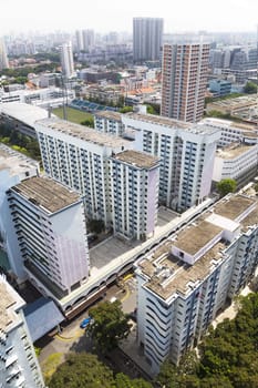 High angle view of an old crowded residental district in Singapore.