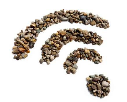 A wireless symbol made of stones against a white background.
