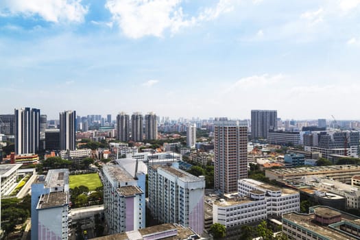 High angle horizontal view of an old crowded residental district in Singapore.