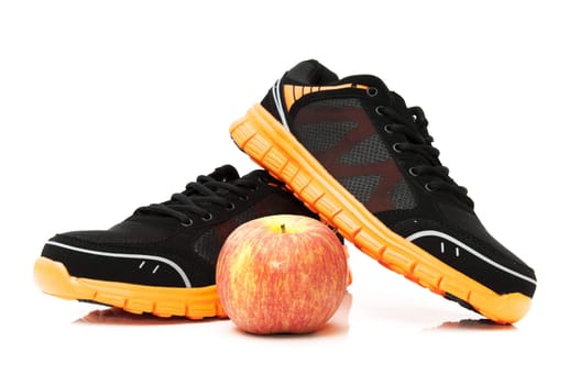 black shoe with apple on a white background