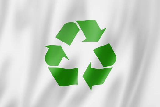 recycling symbol flag, three dimensional render, satin texture