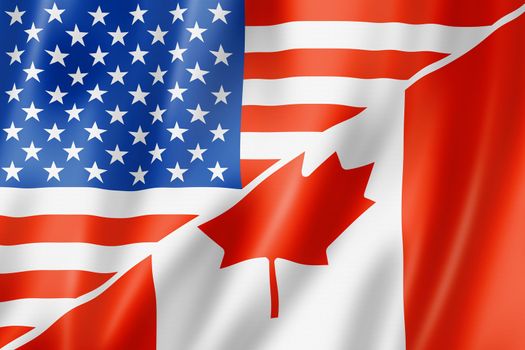 Mixed USA and Canada flag, three dimensional render, illustration