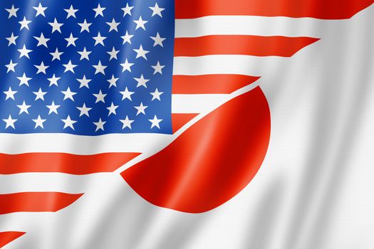 Mixed USA and Japan flag, three dimensional render, illustration