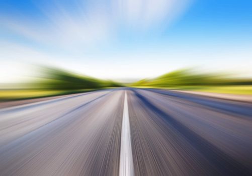 driving at high speed in empty road - motion blur