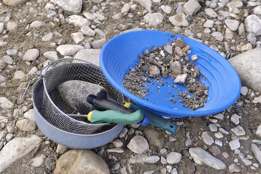 Cardet - France - May 18th, 19th and 20th, 2013 - European Cup of the gold diggers in river. jambs and tools of the gold washers