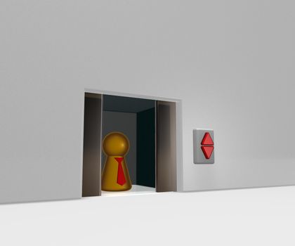 play figure with tie in elevator - 3d illustration