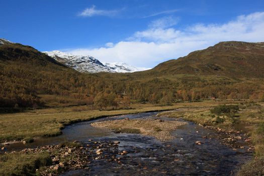 A small river in the Norwegian mountain at fall.