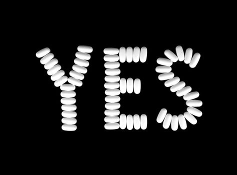 The word YES picture pills L-arginine on a black background