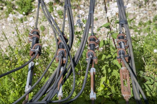 steel electric cables hanging