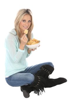 Woman Eating Potato Crisps