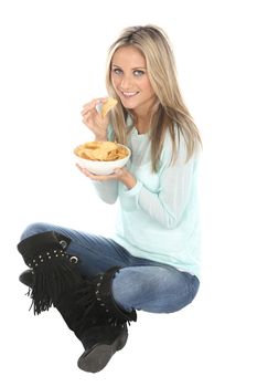 Woman Eating Potato Crisps