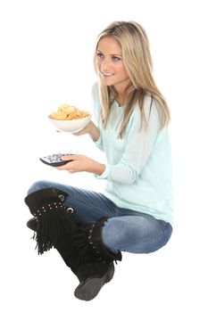 Woman Eating Potato Crisps