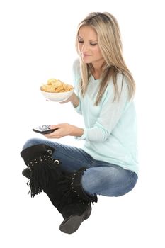 Woman Eating Potato Crisps