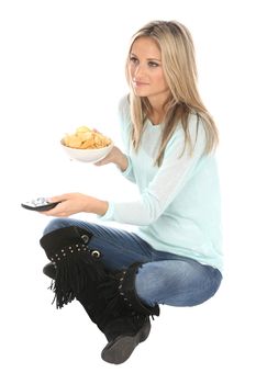 Woman Eating Potato Crisps