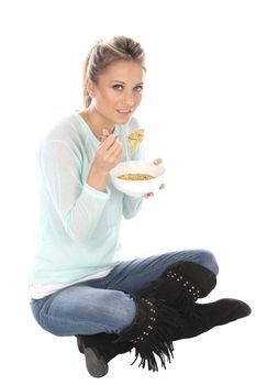Woman Eating Pot Noodles