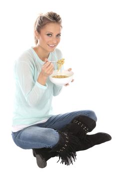 Woman Eating Pot Noodles