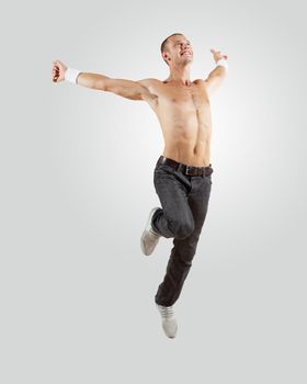 Modern style male dancer jumping and posing. Illustration