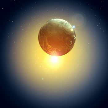 Image of earth planet in space against illustration background