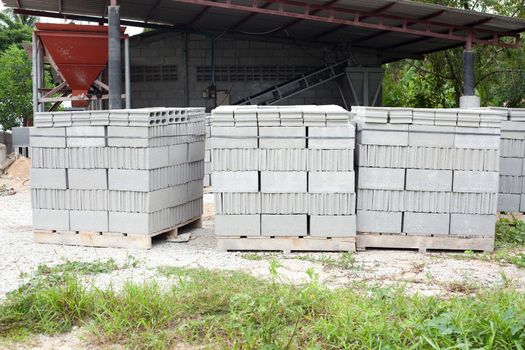 Pallets of concrete blocks