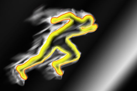 Illustration depicting an athlete taking off enveloped in smoke