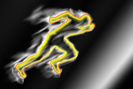 Illustration depicting an athlete taking off enveloped in smoke