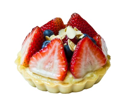 Sweet strawberry fruit tart on the isolated background.