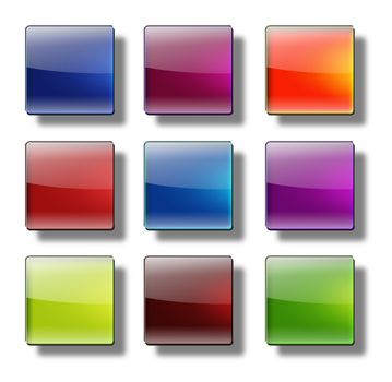 Set of web buttons made ������of glass, shiny, colorful, squares