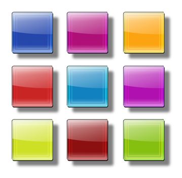 Set of web buttons made ������of glass, shiny, colorful, squares