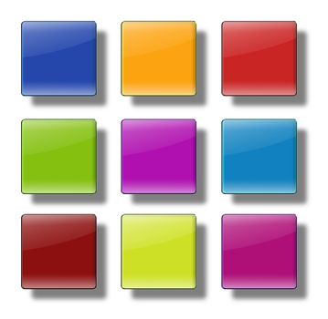 Set of web buttons made of glass, shiny, colorful, squares