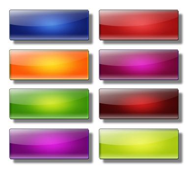 Button, set of glass, glossy, colored, web buttons, rectangle large