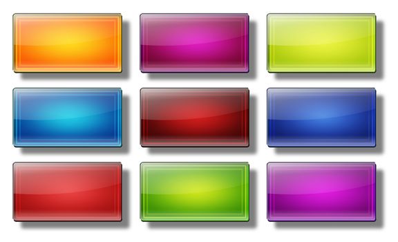 Set of glass, glossy, colored, web buttons