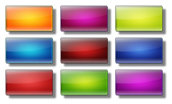 Set of glass, glossy, colored, web buttons