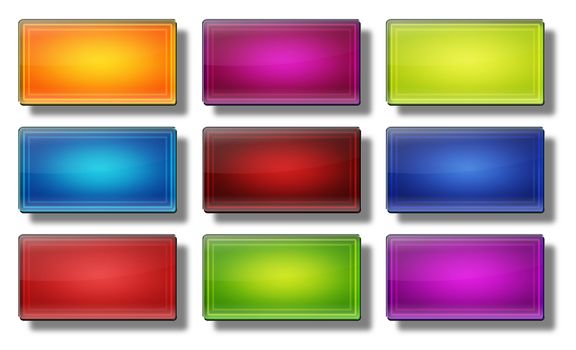 Set of glass, glossy, colored, web buttons