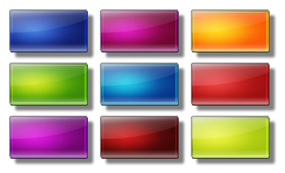 Set of glass, glossy, colored, web buttons