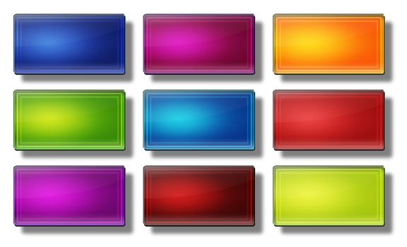 Set of glass, glossy, colored, web buttons