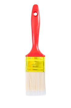 a paintbrush with red handle