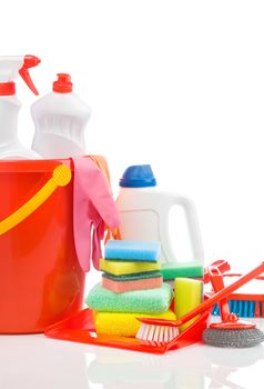 big set of cleaning items with copyspace