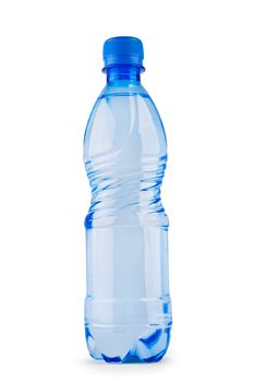 blue bottle of water isolated on a white background