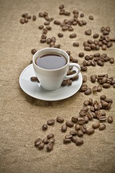 coffee grains and cup of coffee 