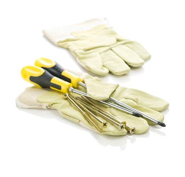 gloves with screws and screwdrivers